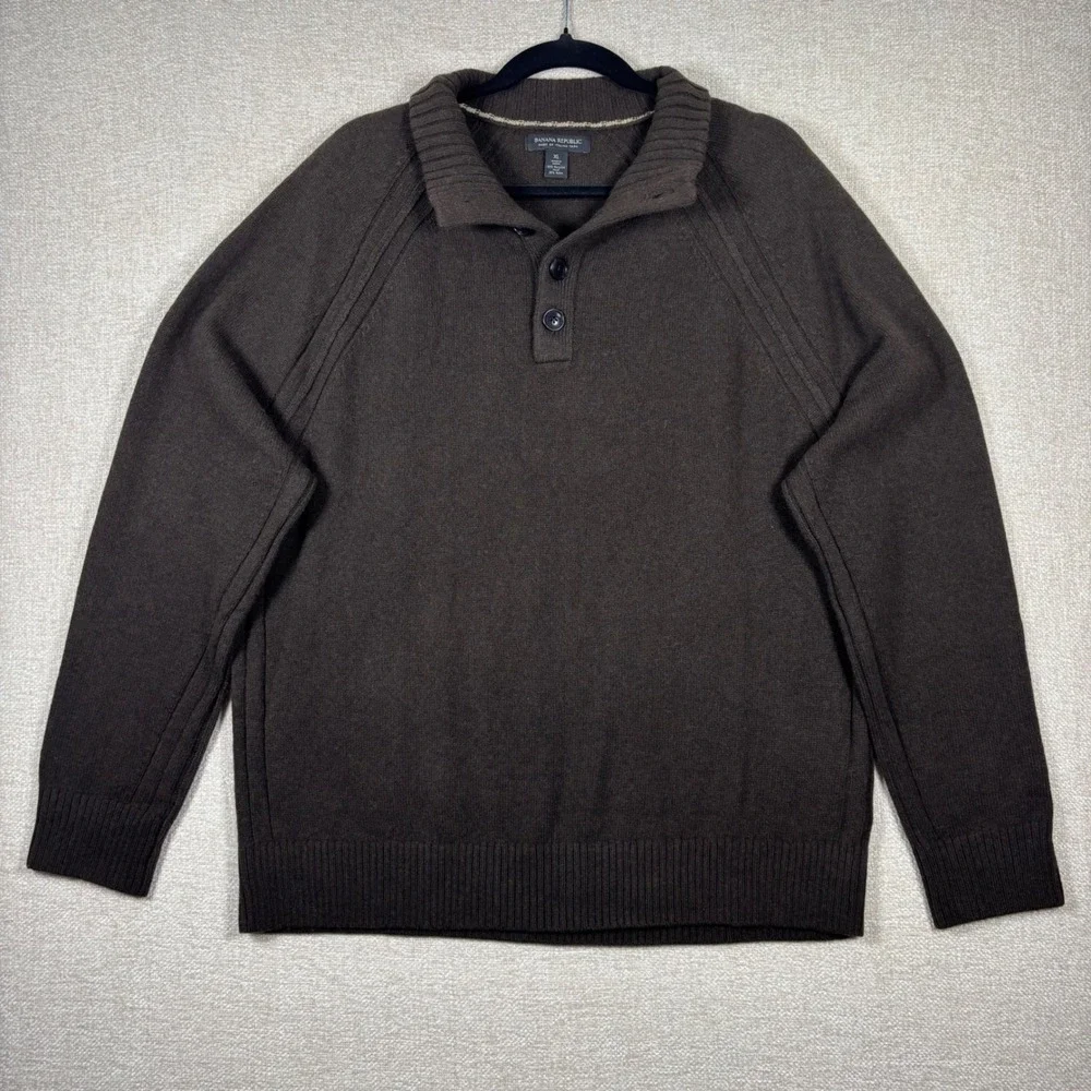 Banana Republic Mens XL Brown Italian Wool Blend Button Sweater Pullover
